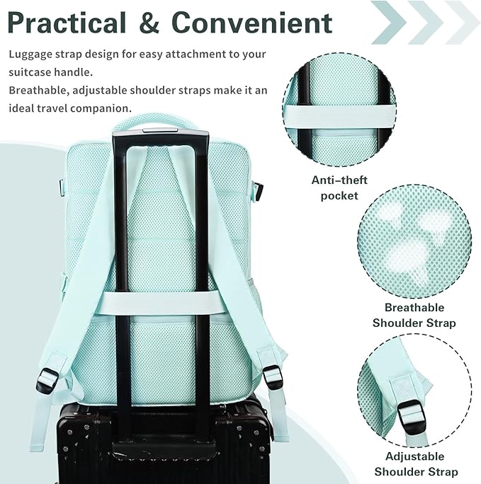 Carry On Backpack for Women & Men – Airline Approved Underseat Size, 15.6" Laptop Compartment, TSA-Friendly 180° Opening, Anti-Theft Business Travel Backpack with Trolley Sleeve (Blue, Large)