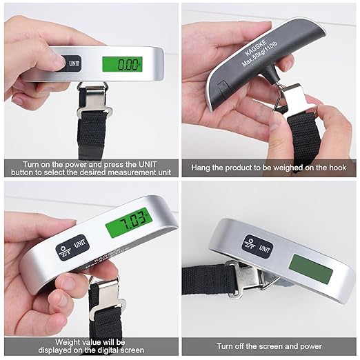 2 Pcs - silver Travel Digital Luggage Scale - Portable Baggage Scale - Suitcase Weight Scale - Ideal for Travel Scale Luggage Weight - 110LB/50KG, Includes Battery - Temperature Display Hanging Scales