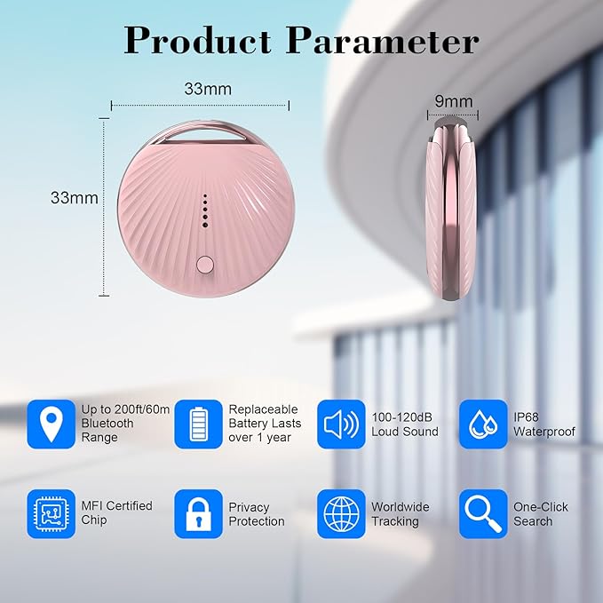 Air Tracker Tag, [MFi Certified] Smart Tag, Pet Bluetooth Tracker for Apple Find My, IP68 Waterproof,Replaceable Battery, Key Finder and Item Locator for Keys, Bags, Pets, Wallet-Pink