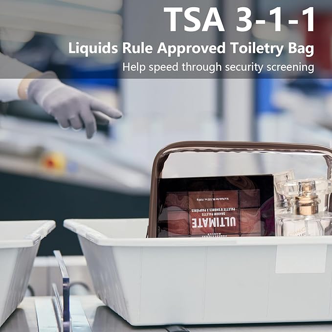 TSA Approved Toiletry Bag - Clear Makeup Bag Waterproof Quart Size Bag, Travel Makeup Cosmetic Bag for Women Men, Carry on Airport Airline Compliant (Coffee, Pack of 4)