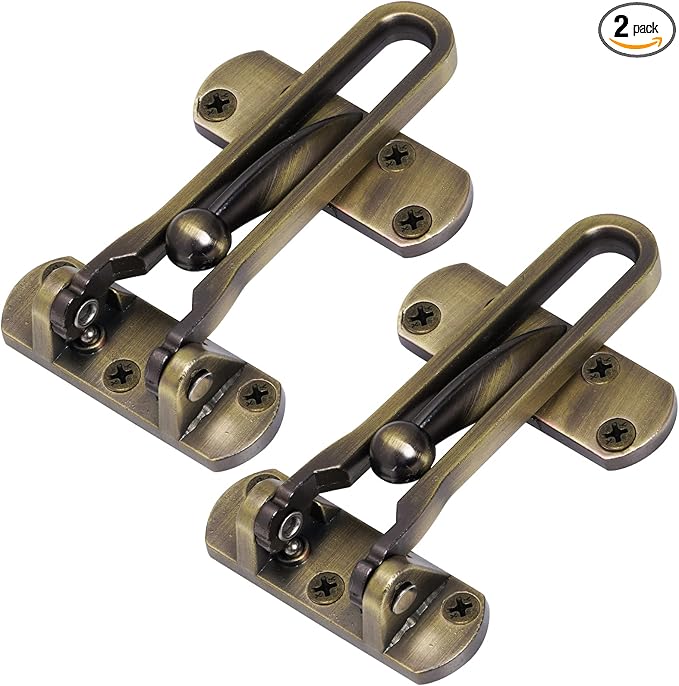 Topbuti Home Security Door Lock, 2 Pack Latch Guard Clasp Front Door Locks for Kids, Home Reinforcement Lock for Swing-in Doors, Hotel Door Latches, Thicken Solid Aluminium Alloy (Antique Brass)