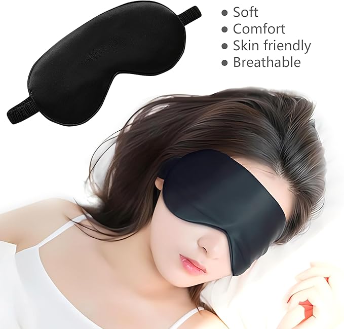 Silk Sleeping Mask, Silk Eye Mask with Adjustable Strap, Sleeping Aid Blindfold for Nap, Sleep Mask for Women to Full Night's Sleep, Travel and Nap(1 Pack,Black)