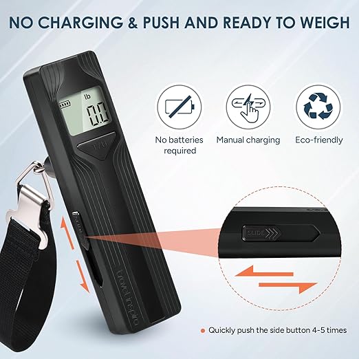 travel inspira Luggage Scale Battery-Free, Travel Essentials, Portable Handheld Digital Suitcase Weight Scale for for Travel Accessories, 110lbs/50kg (Black)