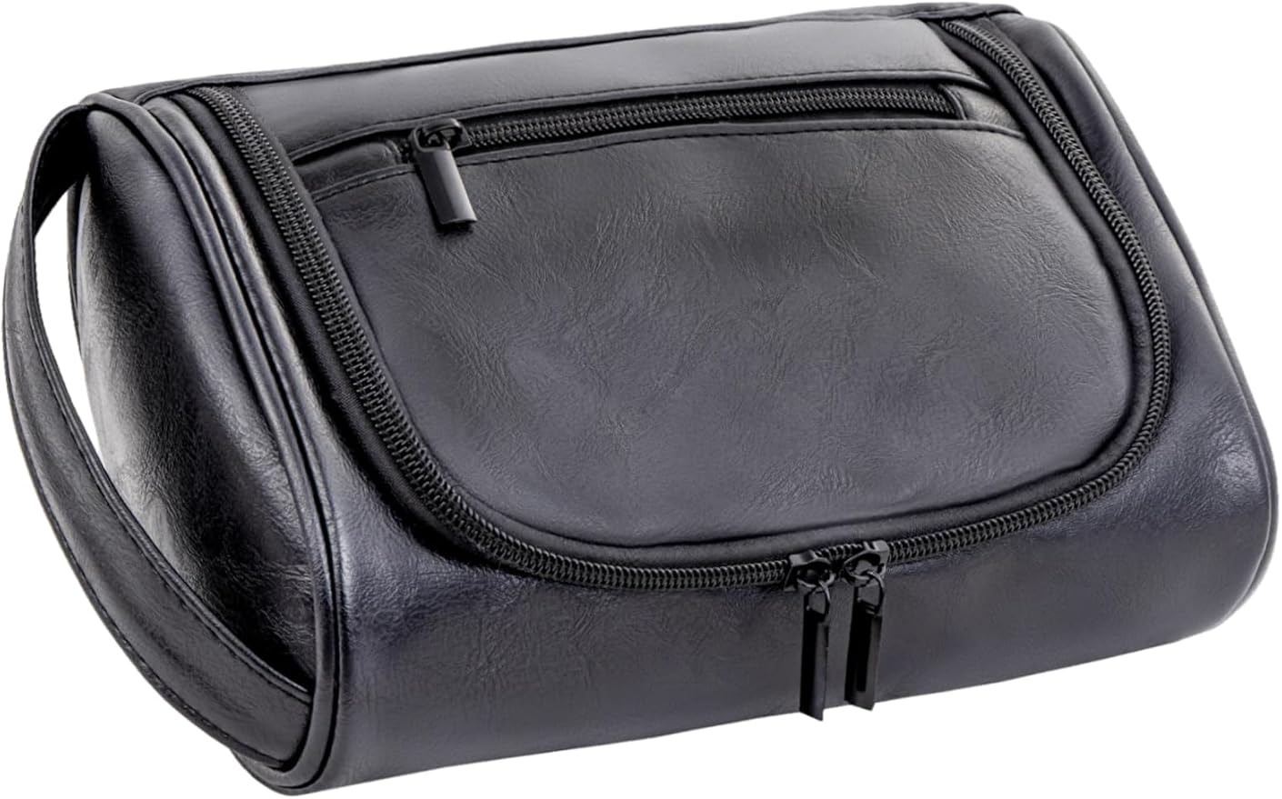 Mens Toiletry Bag, Compact Dopp Kit for Men Travel, PU Leather Shaving Kit, Water-Resistant Minimalist Organizer with Wrist Strap, Travel Toiletry Bag, Gift for Men,Small 9X5.9X3 Inch Black