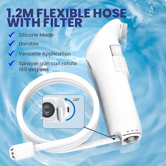 2Clean Portable Bidet - Travel & Home Use High Pressure Sprayer, USB Rechargeable Hygiene Device for Toilets with 2.5L Container, Variable Intensity, Lightweight Design, Wall Bracket Included