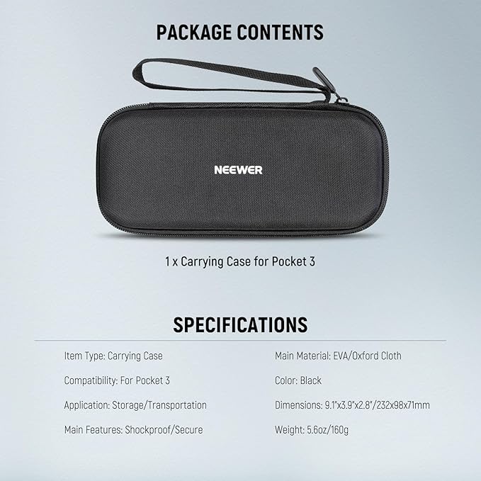 NEEWER Carrying Case for Pocket 3, Portable Hard Bag Compatible with DJI Osmo Pocket 3 Gimbal Camera & Handle & Creator Combo Filter Accessories, Internal Mesh Pocket Elastic Strap Plush Lining, AC025