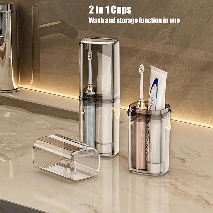 2Pcs Toothbrush Cup Toothbrush Travel Case, Travel Toothbrush Holder Case with Cover Portable Multifunctional Toothbrush Cover, Suitable for Travel Business Camping Bathroom School or Daily Uses