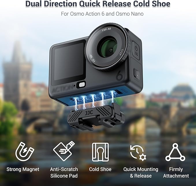 JJC Osmo Action 6 Cold Shoe Expansion Kit for DJI Osmo Action 6 / Nano Accessories, Quick-Release Cold Shoe Extension Adapter Ports Compatible with Action6, Heavy Duty Nylon Hot Shoe Mount Base