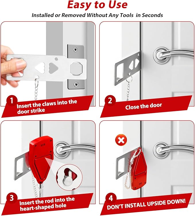 Portable Door Lock for Travel 2-in-1, Hotel Door Locks for Travelers Security, Door Lock Self-Defense Security Device for Home, Apartment, Hotel, Living Motel, School Dorm, House
