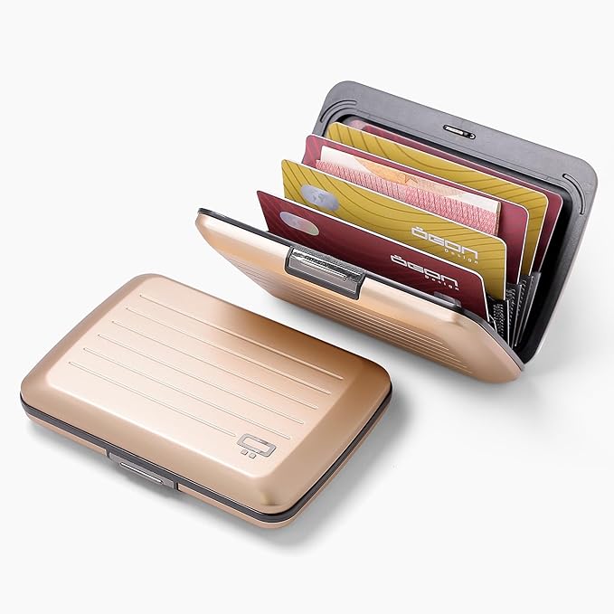 ÖGON -DESIGNS- Aluminum card holder with metal lock, RFID protection against fraud and demagnetization, compact wallet, Smart Case OSLO model