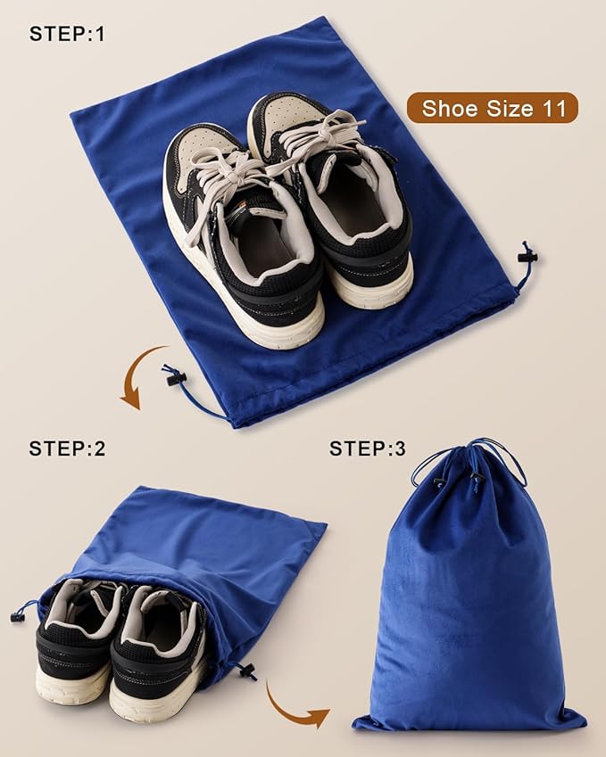FantasyLife Shoe Bags for Travel, Washable Dust Bags for Storage & Packing, Flannel Shoe Pouch with Drawstring Closure for Purses, Handbags, Shoes & Toys (4, Palace Blue, 17.3"x12.6")