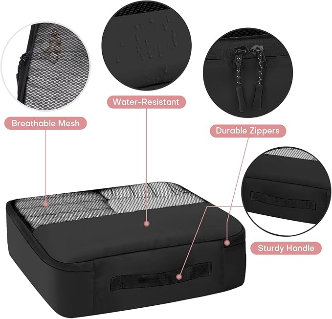 SDGFUI 8 PCS Compression Packing Cubes for Travel Women, Compression Organizer for Luggage Space Saving Travel Essentials and Carry on, Luggage Organizer Bags for Suitcase - Black