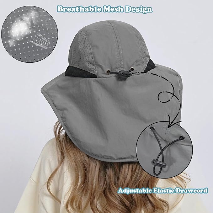 Outdoor Kids Sun Hat with Neck Flap UPF 50+ Quick Dry Beach Hats for Baby Boys Girls Age 2-12 Years Adjustable