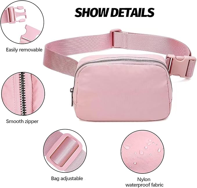 Belt Bag for Women Fanny Pack Dupes, Fashion Crossbody Waist Pack Bag with Adjustable Strap, Everywhere Belt Bag for Travel Outdoors Running Hiking（Pink）