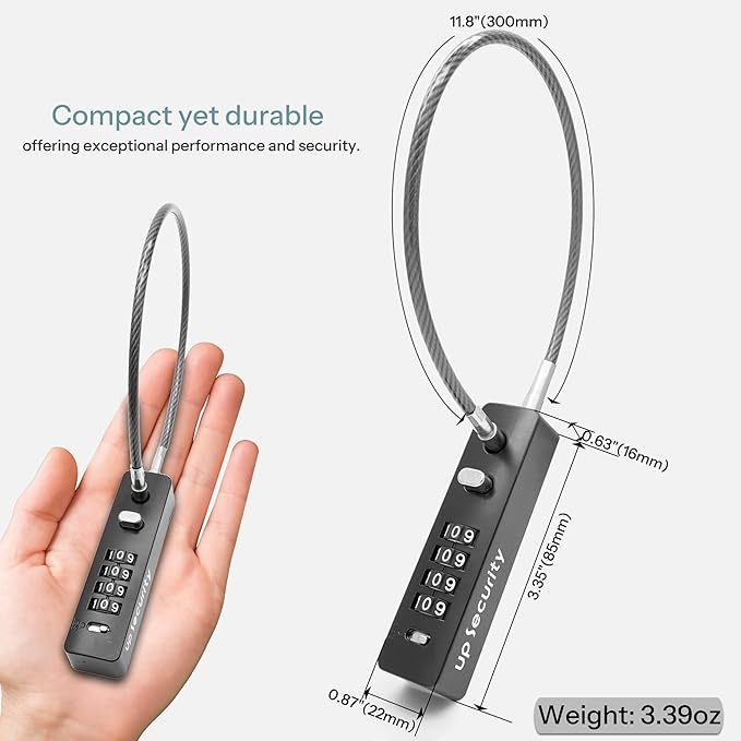 4 Digit Combination Cable Lock with Code for Luggage Suitcase, 11.8" Python Cable Chain, Combo Travel Lock for Bike Scooter Motorcycle Helmet Safe, Outdoor Fence Gate, Locker, Refrigerator