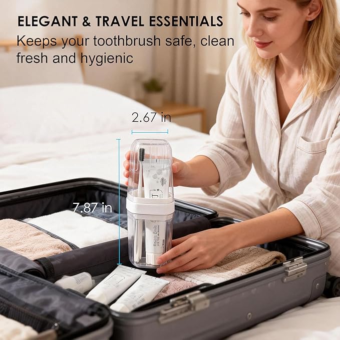 Travel Toothbrush Holders: 2-in-1 Toothbrush and Toothpaste Travel Case with Rinse Cups for Men Women, Compact Dustproof Toothbrush Holder for Traveling, Camping, Trip, School, Bathroom