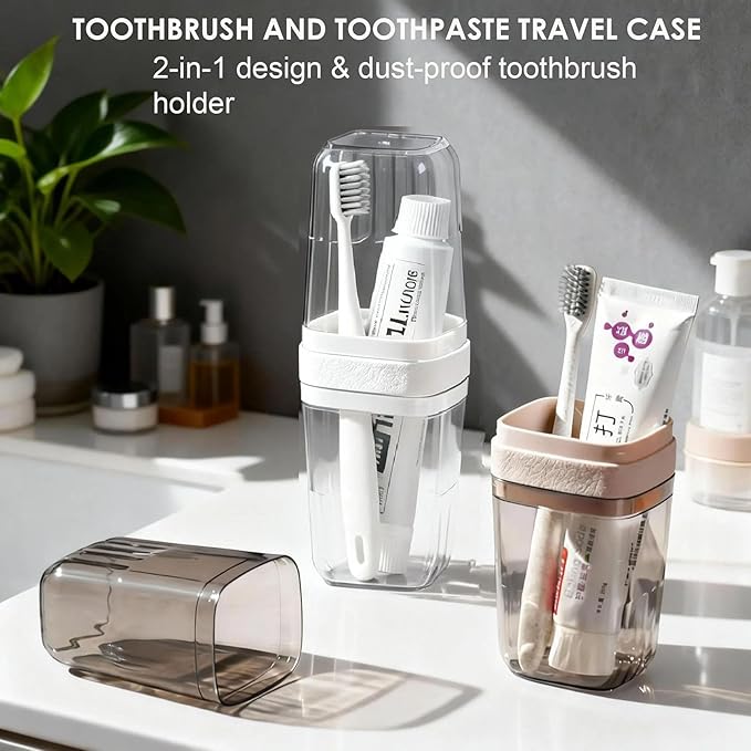 Travel Toothbrush Holders: 2-in-1 Toothbrush and Toothpaste Travel Case with Rinse Cups for Men Women, Compact Dustproof Toothbrush Holder for Traveling, Camping, Trip, School, Bathroom