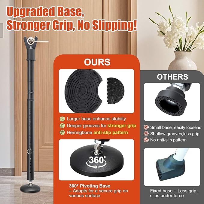 Door Security Bar - Upgraded Anti-Slip Base,Heavy Duty Burglar Door Stopper Stick,28-52" Adjustable Barricade Safety Jammer Stoper for Front Door Patio Sliding Glass Window,Black