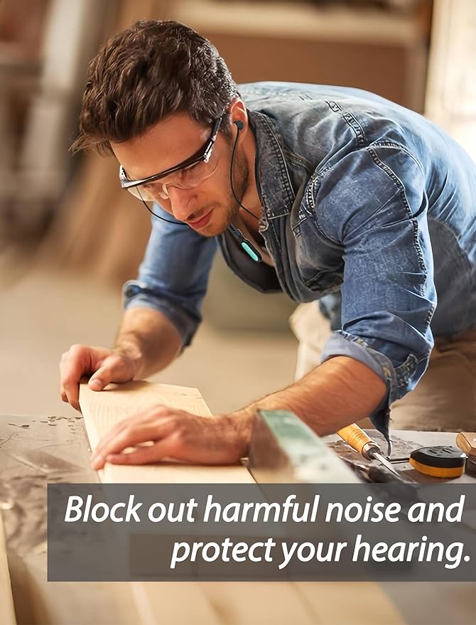 HALLEAST Earplugs for Concert, Noise Reduction, Hearing Protection, with Removable Ear Plug Lanyard, Safety Connector Cord Strap Neckband – SNR 26dB, NRR 14dB, Black Plug + LightBlue Tip