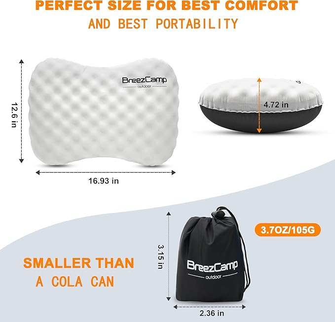 Camping Pillow with Soft Cover, Lightweight Inflatable Pillow for Neck Lumbar Support,Upgrade Backpacking Pillow,Washable Travel Air Pillows for Hiking, Backpacking, Airplane, Beach, White
