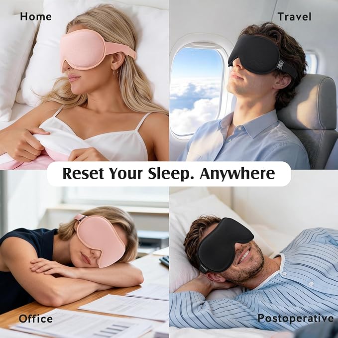 YFONG Sleep Mask for Lash Extensions, Bamboo Viscose & 100% Blackout Eye Mask for Sleeping Women Men, Soft 3D Contoured Zero Eye Pressure Blindfold for Travel, Breathable & Adjustable Eye Cover, Black