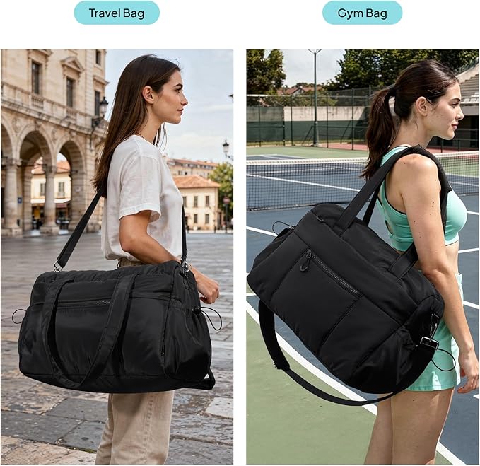 TOPEAST Weekender Bag for Women, Lightweight Puffer Travel Duffle Carry On Bag with Wet Pocket & 40oz Tumbler Pocket, Airline Approved Personal Item Overnight Bag