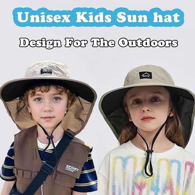 Outdoor Kids Sun Hat with Neck Flap UPF 50+ Quick Dry Beach Hats for Baby Boys Girls Age 2-12 Years Adjustable