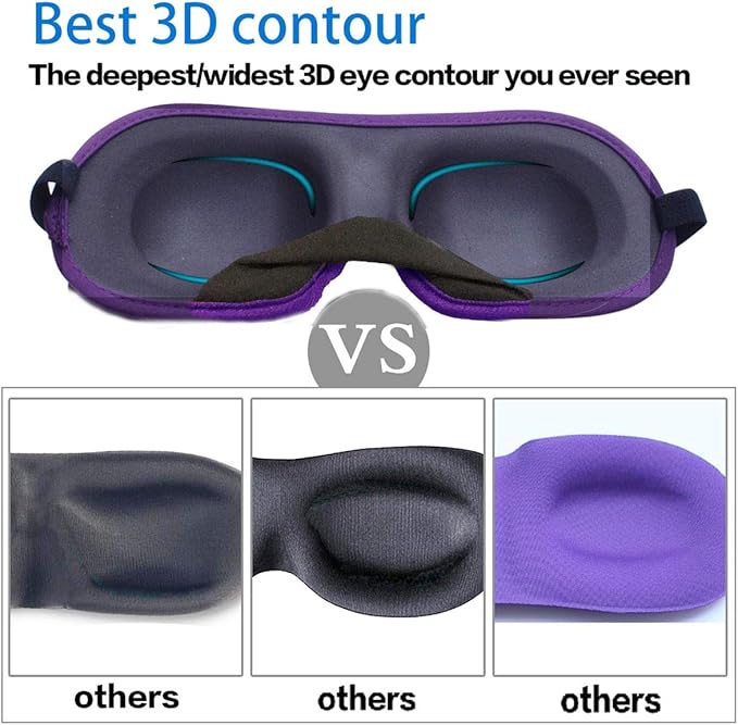 3D Eye mask for Sleeping,Machine Washable, Sleep Mask for Women, Blinder Blindfold Airplane (Black+Purple)
