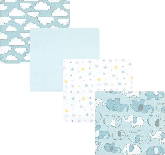 Hudson Baby Unisex Baby Cotton Flannel Receiving Blankets, Boy New Elephant, One Size