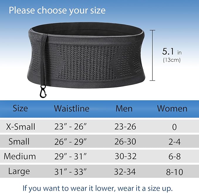 Adorila Slim Running Belt, No-Bounce Hidden Waist Pack with 360° Opening for Soft Flask, Cellphones, Keys or Gels