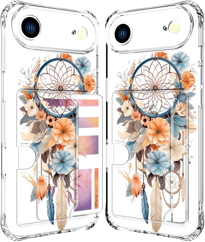 Compatible with iPhone 17 Air Case Card Holder for Women Cute Design,Wallet Phone Cases Transparent Cool Kawaii Protective (Clear Dreamcatcher Dream Cather)