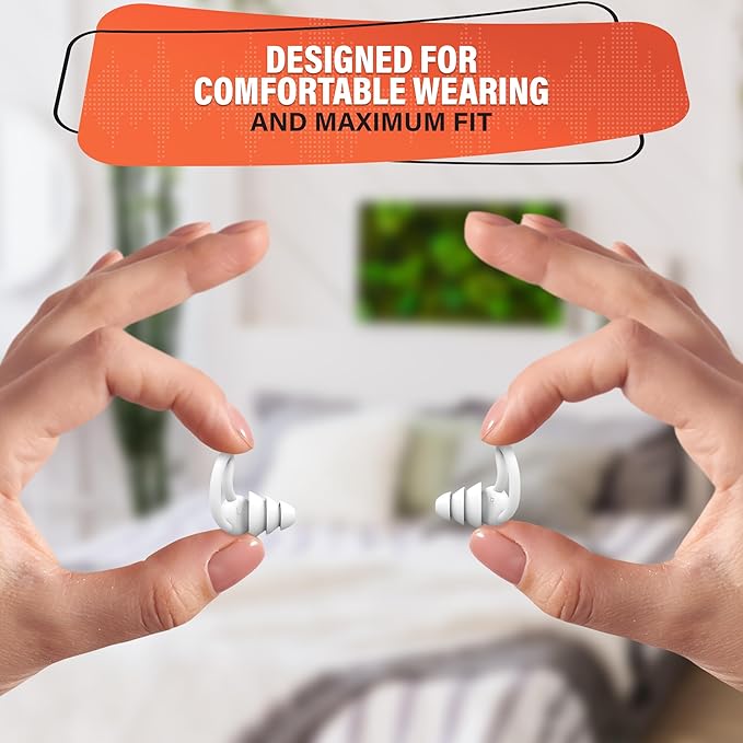 Reusable Ear Plugs for Sleeping - Noise Canceling Silicone Earplugs for Sleep, Reduce 40 dB, White Earplugs for Musicians Hearing Protection, Durable and Comfy, Good for Flying, Focus and Quiet Time