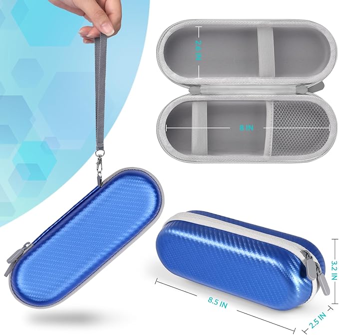 Sopito Electric Toothbrush Travel Case, Hard Storage Case with 6pcs Cover Caps, Fits for Oral-B/Oral-B Pro/Philips Sonicare Electric Toothbrush, Blue