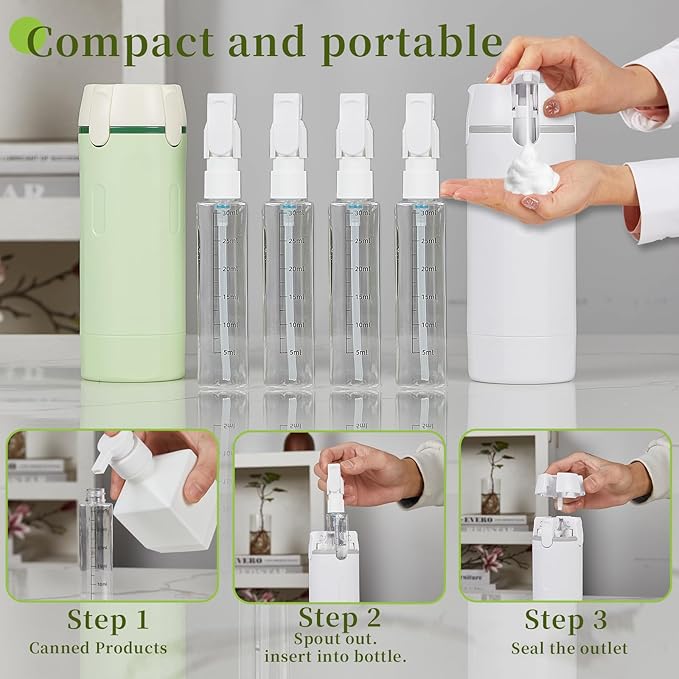 4 in 1 Travel Dispenser,Travel Bottles for Toiletries,Travel Dispenser Bottle,Refillable,Suitable for Storing Shampoo, Shower Gel,Suitable for Vacation Camping and Gym. (Green)