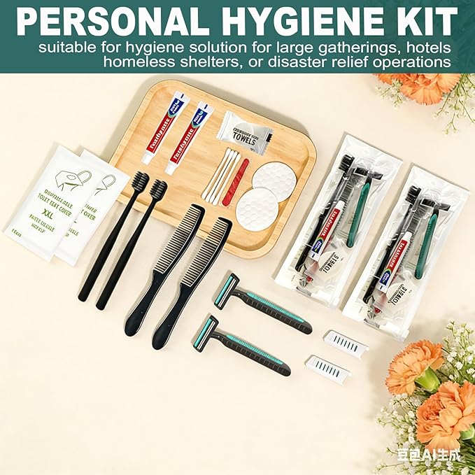 20 Sets Personal Hygiene Kit Bulk, Disposable Toothbrushes with Toothpaste, Comb, Shaving Razor, Towel, Cover, and Vanity Kit, Toiletry Kits Homeless Bulk Supplies for Women, Men, Travel, Homeless
