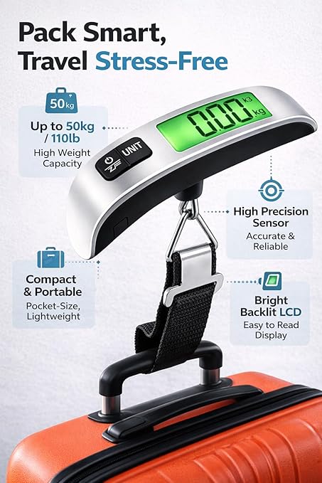 Luggage Scale with TSA Approved Lock, Digital Portable Hanging Baggage Scale 110lb/50kg, Travel Weight Scale for Suitcases, Avoid Overweight Fees, Travel Essentials Gift