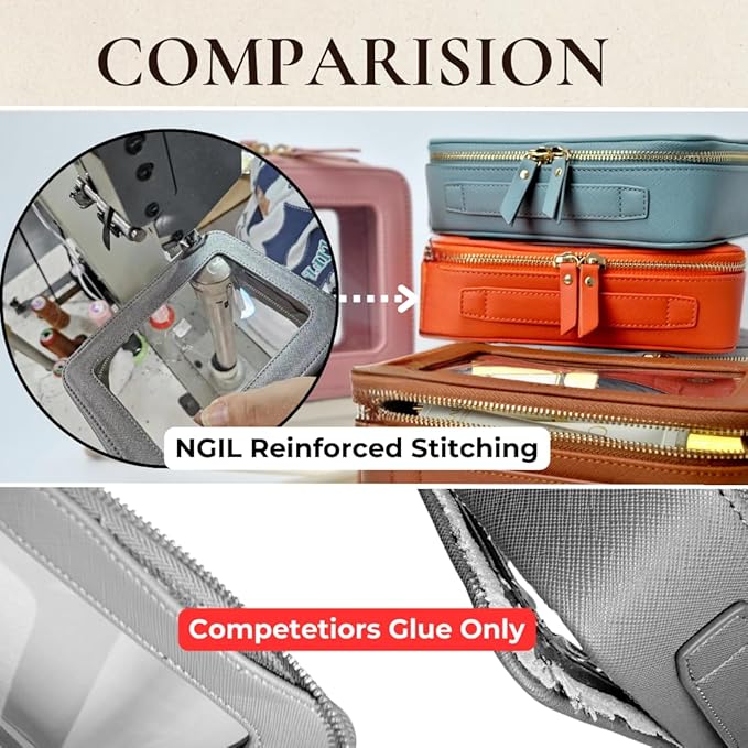 NGIL Clear Faux Leather Travel Toiletry Bag, Makeup Bag Organizer for Women, Clear Window & Gold Zipper Makeup Bag, Road Trip Essential, Skincare, Cruise Ship Essentials (Orange)