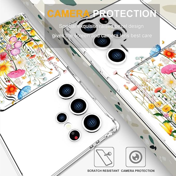 Compatible with Samsung Galaxy S24 Ultra Case Card Holder for Women Cute Design,Wallet Phone Cases Transparent Cool Kawaii Protective (Clear Flowers Herbs Wild Plants)