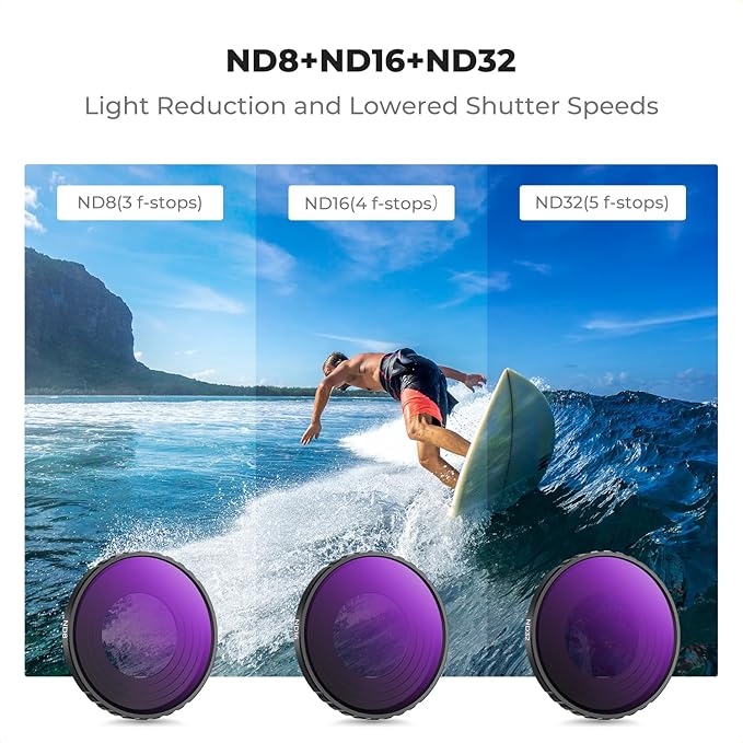 K&F CONCEPT ND PL Filter Kit Compatible with DJI Osmo Action 5 Pro/Osmo Action 4, 4Pack CPL ND8 ND16 ND32 Screw On Polarizing Neutral Density Filter, HD Optical Glass/Multi-Coated/Metal Frame