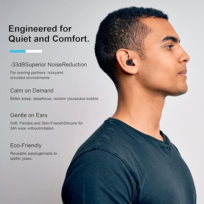 Ear Plugs for Sleeping Noise Cancelling，1 Pairs Reusable Silicone earplugs，Suitable for Concentration, Study, Work, Travel, and snoring – 6 Pairs Ear Tips (XS/S/L Sizes) and Storage case