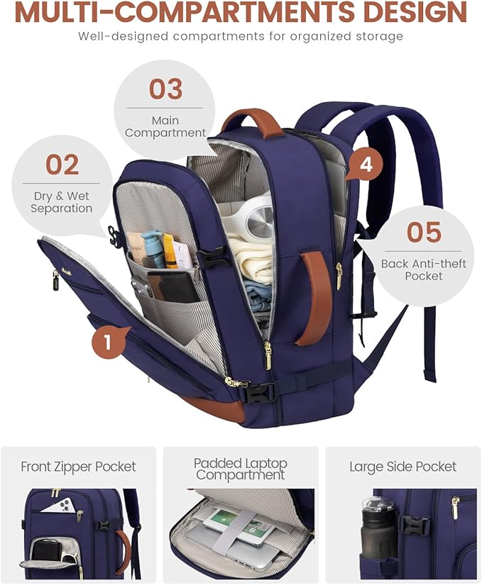 LOVEVOOK Travel Backpack For Women Flight Approved, 40L Large Carry On Backpack, Personal Item Travel Bag for Airplanes, Business 17 Inch Laptop Backpack, Weekender Overnight Daypack, With 2 Cubes