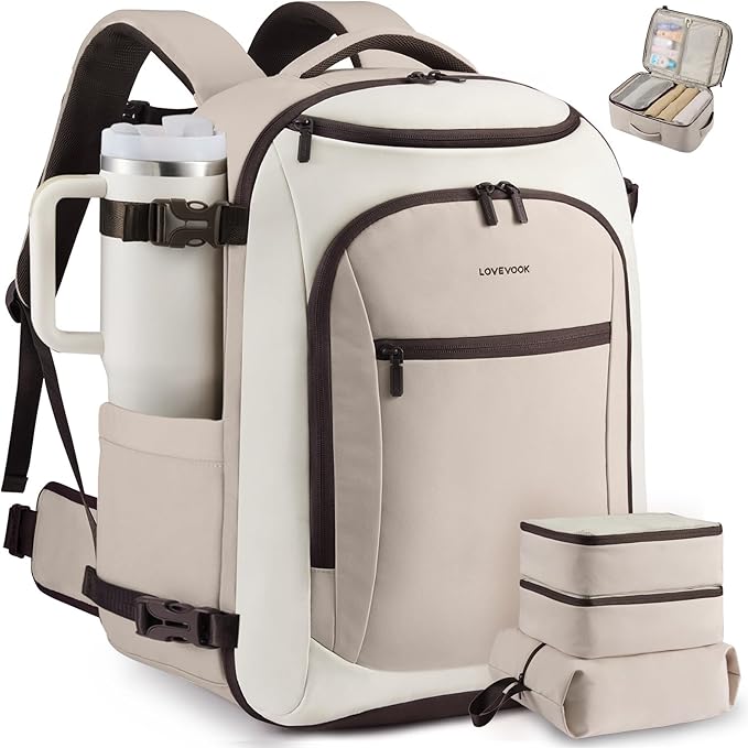 LOVEVOOK 50L Travel Backpack for Women & Men,Airline Approved Carry On Backpack with 3 Packing Cubes,TSA Waterproof Personal Item Bag, Weekender Overnight Essentials Backpacks fits 20" Laptop