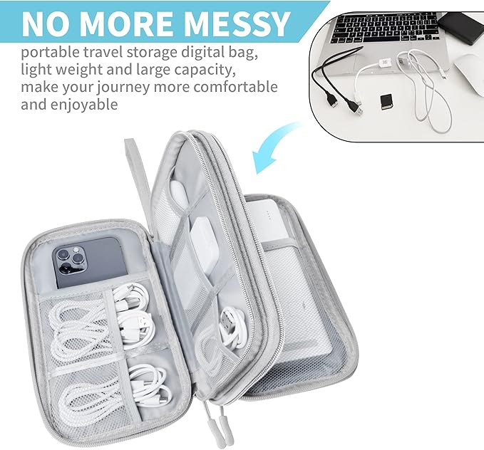 Lcsmaokin Electronics Travel Organizer,Portable Waterproof Electronic Travel Storage Bag for Small Charging Cord Storage,Charger,Small Electronics,SD Card etc,for Travel,Business - Grey