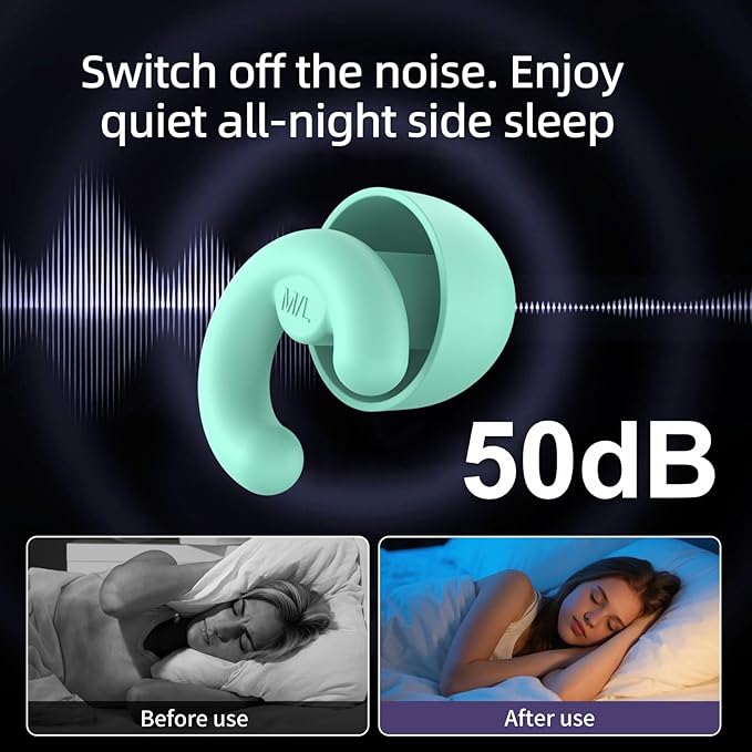 Noise Cancelling Ear Plugs for Sleep, Small Ear Fit - No-Pain for Side Sleepers, 50dB NRR Reusable Silicone One-Piece Design, 4 Sizes for Adults & Kids, Portable Case