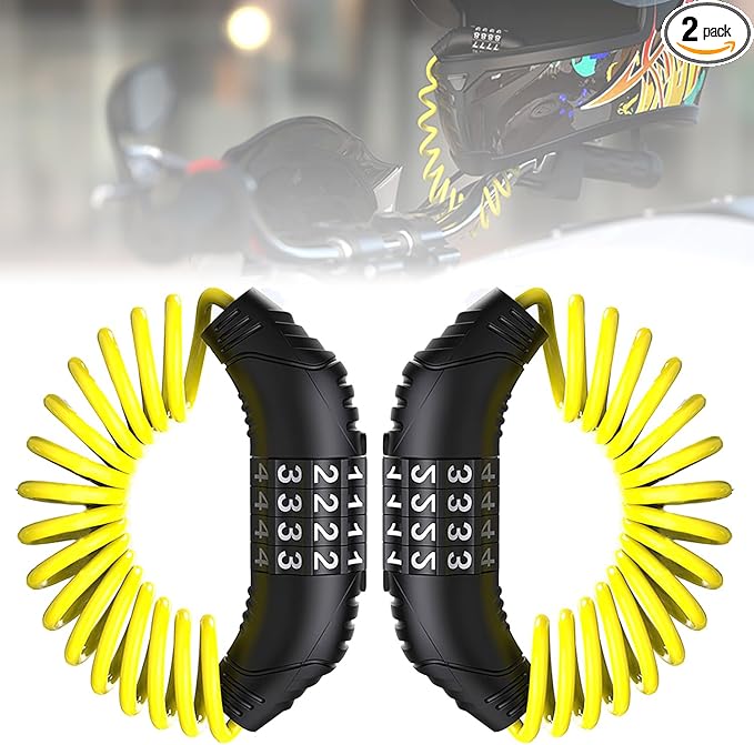 Windance 2pcs Motorcycle Helmet Lock Cable, Anti-Theft Retractable Luggage Lock with 4 Digit Password Combination Security Lock (Yellow 2pcs)