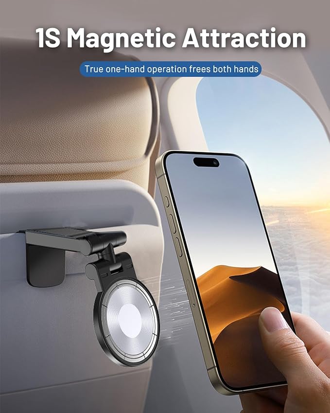 JINSERTA Magnetic Airplane Phone Holder, Travel Essentials Phone Mount for Desk with Multi-Directional 360 Degree Rotation,Travel Accessories Must Haves Phone Holder for Flying,Table or Outdoor