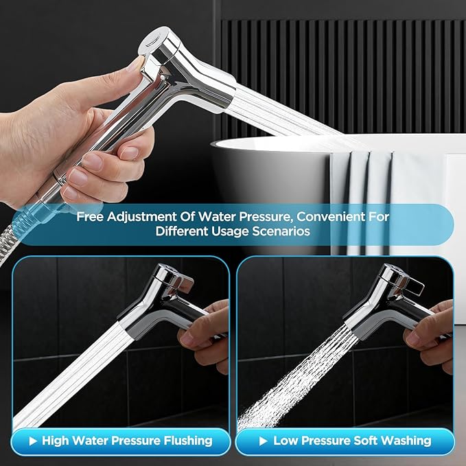 Handheld Bidet Sprayer for Toilet, Adjustable Pressure Feminine Wash - Stainless Steel Easy Install Hand Held Shattaf Spray Hose with Shut-Off Valve, Perfect as Diaper Sprayer, Postpartum Care