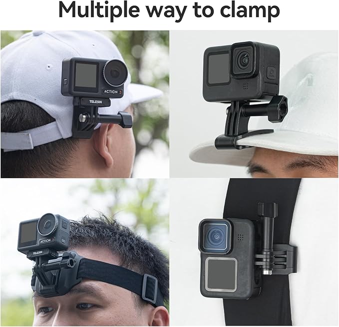 TELESIN Head Strap Mount with Cap Clip, Quick Release Head Belt Mount Compatible with GoPro Max/Hero 13/12/11/10/9/8, Insta360 X5, DJI Osmo Nano Action 5 Pro Action 4 3, AKASO and Most Action Cameras