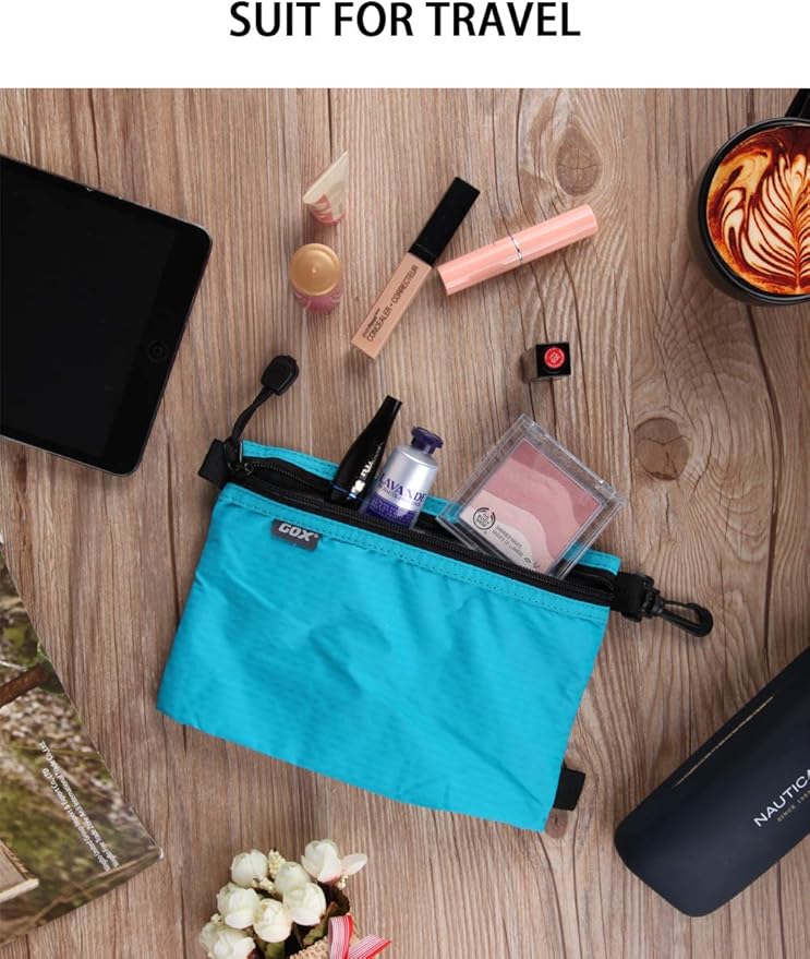 GOX Travel Toiletry Bag, Carry On Small Zipper Pouch, Cosmetic Kit Makeup, Digital Bag, Water Repellent Nylon (Turquoise)