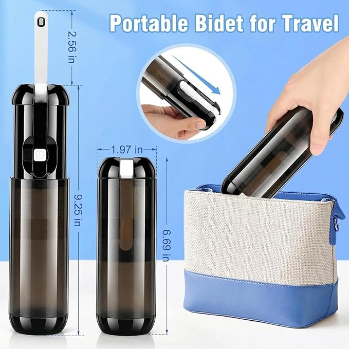 Portable Bidet Travel Size - Electric Handheld Travel Bidet Washer for Freshness on The Go, IPX7 Waterproof Toilet Sprayer for Post-Bathroom Hygiene, Camping & International Travel Essentials